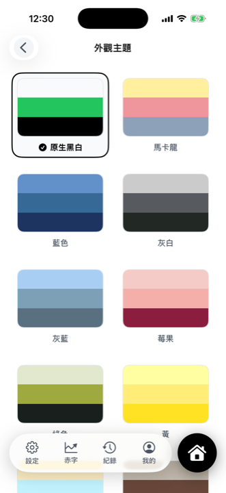外觀主題：原生黑白、馬卡龍、藍色、灰白、莓果等多套色譜